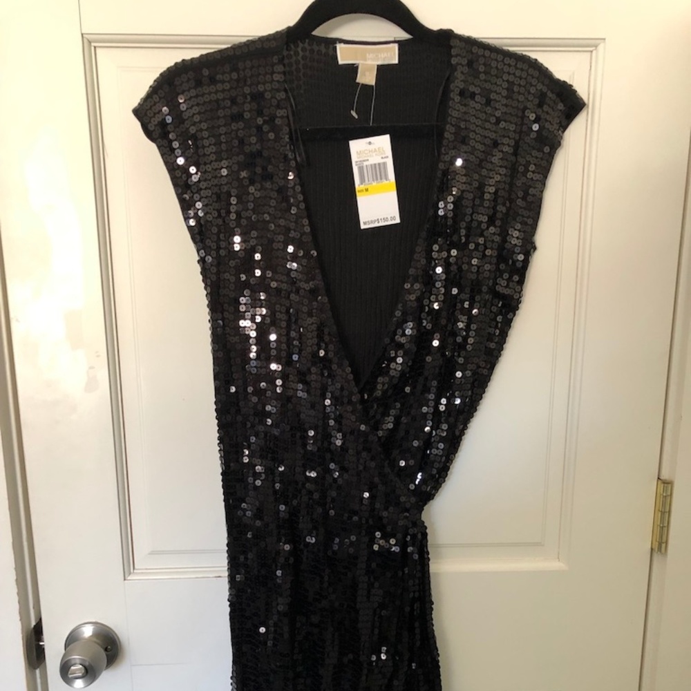 NWT Michael Kors Sequin Wrap Dress LBD